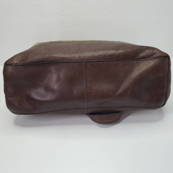 Fossil Zip Top Shoulder Bag Tote Leather Shimmer Fabric Purse - Picture 8 of 13